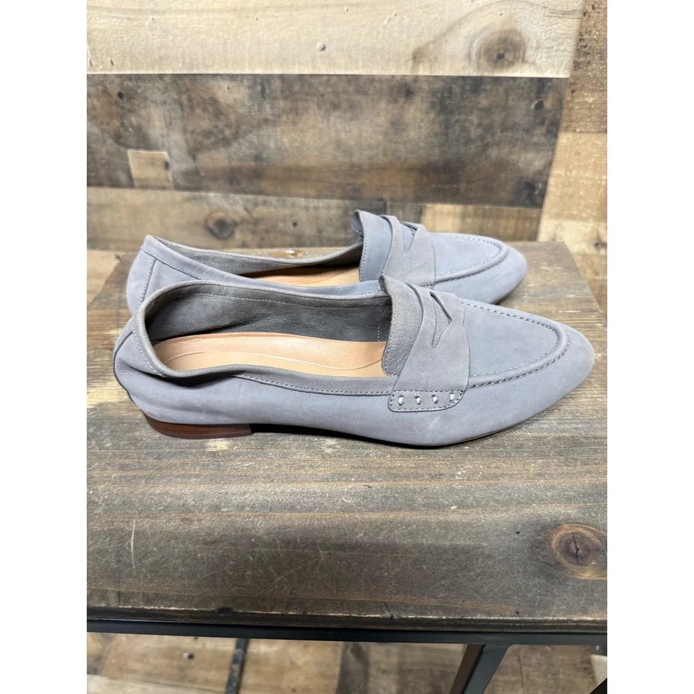 Aerosoles Map Out Grey Nubuck Leather Penny‎ Loafers Flats Womens 8.5 M